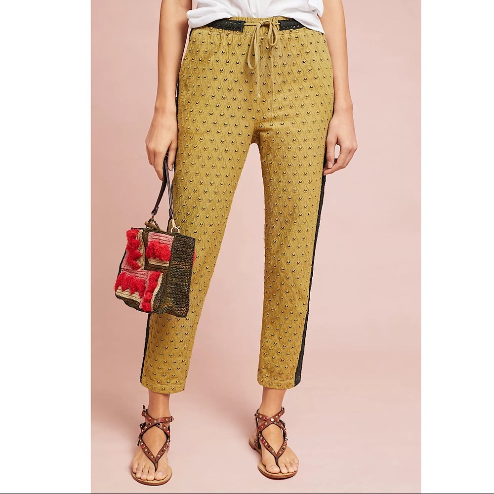 Anthropologie Sz L Embroidered Eyelet Pants EUC